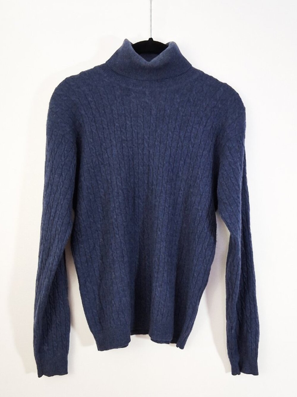 Vintage 90s 100% Cashmere Cable Knit Turtleneck, Ports International, Navy Blue